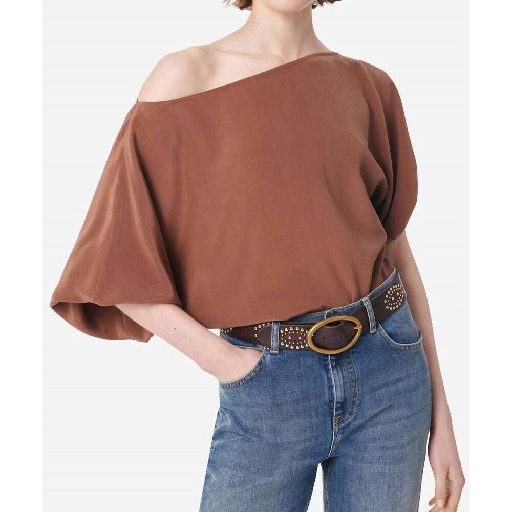 NEW VANESSABRUNO gul asymmetrical silk blouse in havana